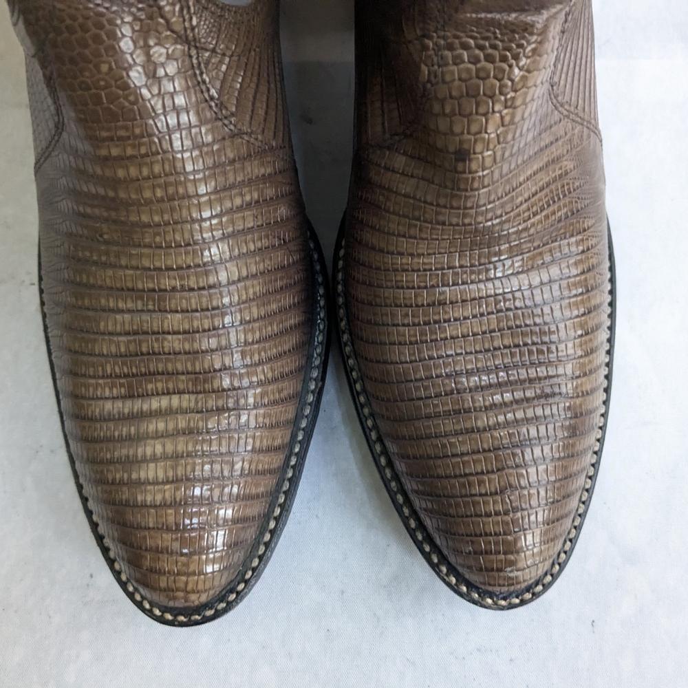 Dan Post Cowboy Boots Olive Green Lizard Leather Gray Men 8.5 - Picture 5 of 16